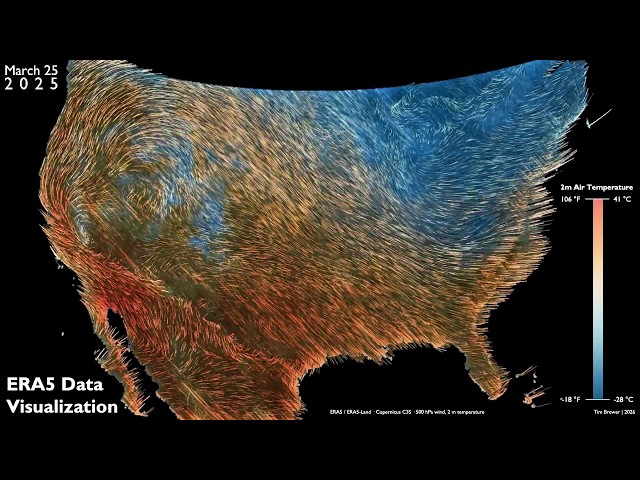 Visualization of ERA5 Data | March 2025 broke 100-year wind records across the US