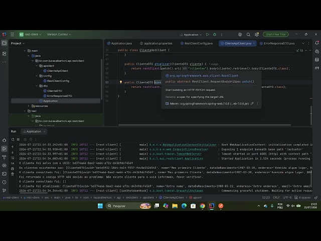 Como criar cliente API Rest PUT com Spring Boot 4 com Java