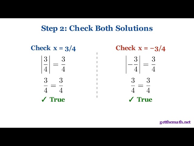 How to Solve an Absolute Value Equation | |x| = 3/4 | Step-by-Step Math Tutorial