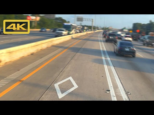 The Woodlands and Conroe I-45 Carpool HOV Lane to Downtown Houston, 4K Bus Ride