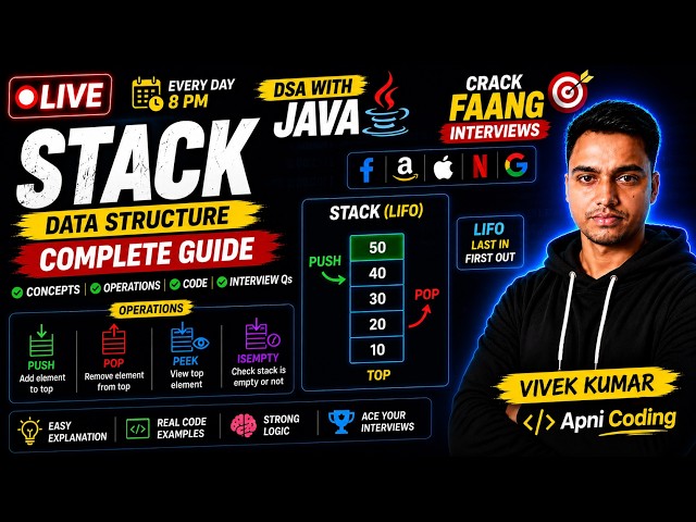 🔴 LIVE: Stack Data Structure in Java | Push, Pop & Peek Explained | DSA with Java 🚀