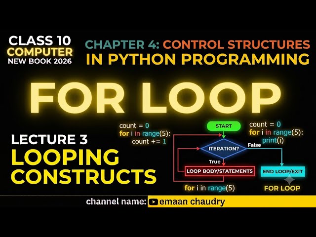 For loop | Range Function | ch 4 lec 3 | 10th computer new book | intro to python programming 