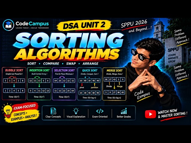 Sorting Algorithms in DSA 🔥 | Bubble, Insertion, Selection, Quick & Merge Sort | SPPU 2026