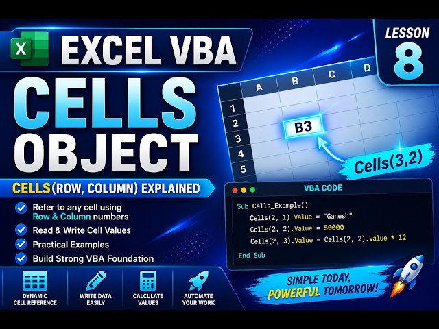 Excel VBA Cells Object Explained | Cells(Row, Column) with Examples | Lesson 8