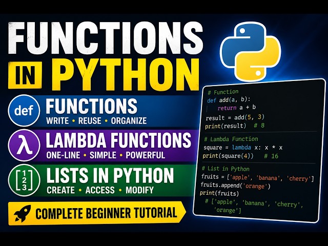 Functions in Python, Lambda Functions, and Lists in Python | Complete Beginner Tutorial 🚀