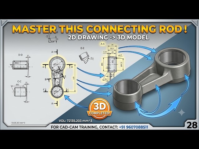 How to Design a Connecting Rod in SOLIDWORKS | 2D Drawing to 3D Model Tutorial #solidworks