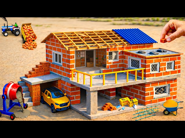 DIY Construction Science Project - Building a Strong 2-Story Fireproof House and Modern Garage