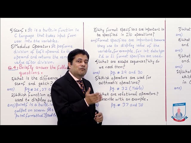 Class 10 - Computer Studies - Chapter 2 - Lecture 9 - Exercise: Q.3 & Q.4 - Allied Schools