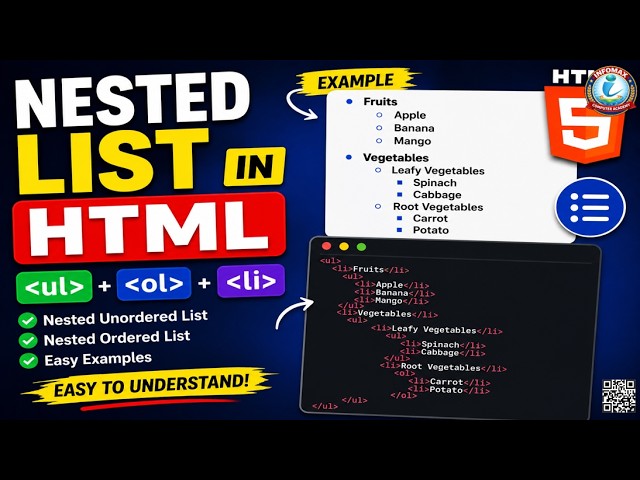 HTML Nested List Tutorial | Nested ul, ol & li List in HTML