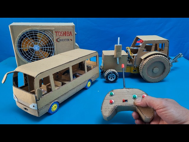 Homemade cardboard remote control bus, tractor, air conditioner #CardboardCraft #RemoteControlCar