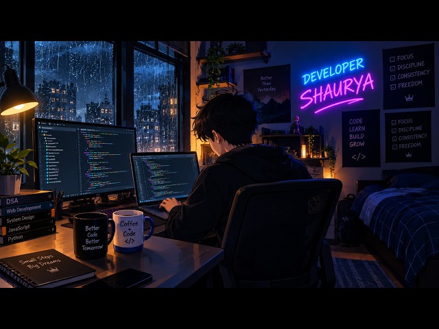🌧️💻 Late Night Coding in the Rain | Music for Focus, Productivity & Deep Work | Developer Shaurya