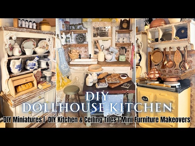 DIY Country Dollhouse Kitchen | DIY Miniatures | Mini Furniture Makeover | Ceiling & Kitchen Tiles
