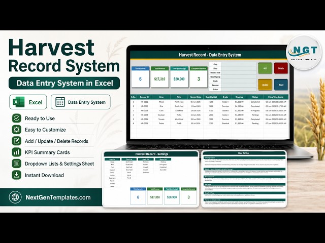 Harvest Record System Data Entry System in Excel