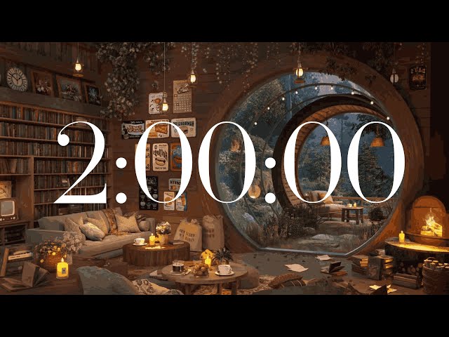 2 Hour Cozy Rain Timer 🌧️🔥 | Fireplace, Wind & Rain Sounds for Focus, Study, Sleep