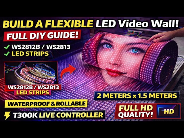 I Built a 2m x 1.5m Flexible LED Video Wall (P16.6 WS2812b LED Strips) T300K Live Controller