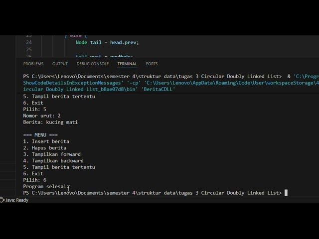 Implementasi Circular Doubly Linked List - Simulasi Running Text Berita (Java & Python)