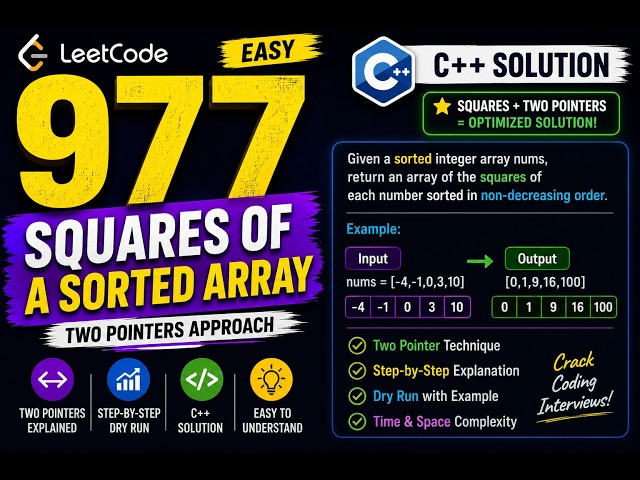 LeetCode 977: Squares of a Sorted Array | C++ Two Pointers Solution