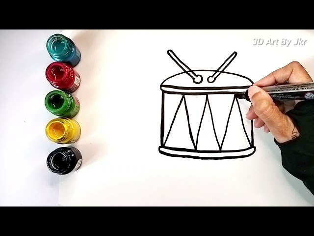 🥁 Drum Drawing Easy Step by Step | How to Draw & Paint a Drum