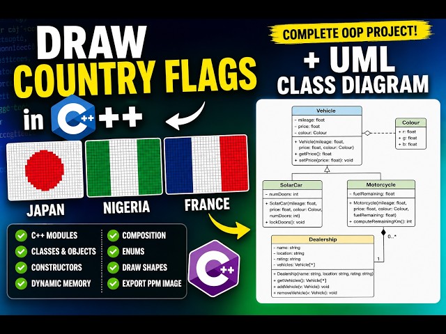 C++ OOP Tutorial |Drawing Country Flags & UML Class Diagram (Inheritance,Composition & Constructors)