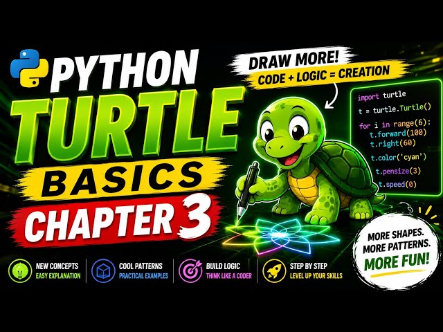 1 Loop = Unlimited Designs 🔥 Python Turtle Chapter 3 Hindi#python #turtle 