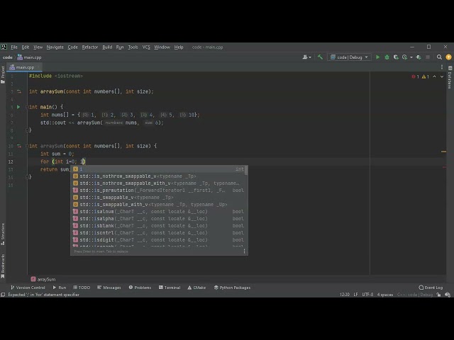 Calculate the sum of integers in an array in C++