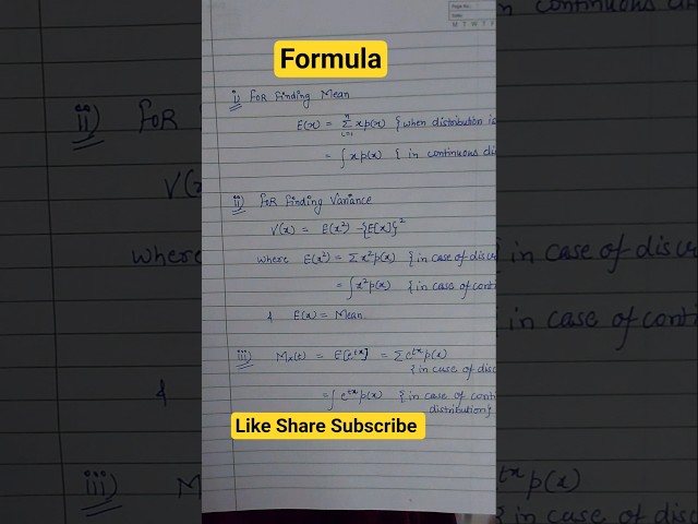 #shorts #ytshorts #mean #variance #moment generating function #youtubeshorts #viralvideo #viral