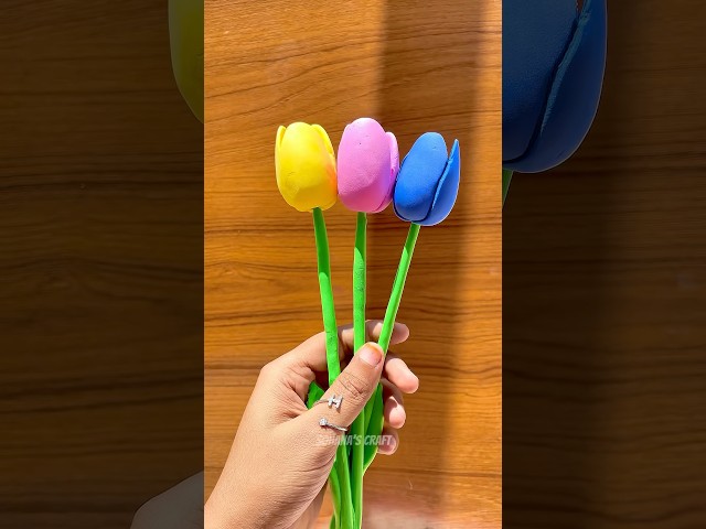DIY Clay Tulip 🌷 #diy #art #usa #craft #clay #flowers