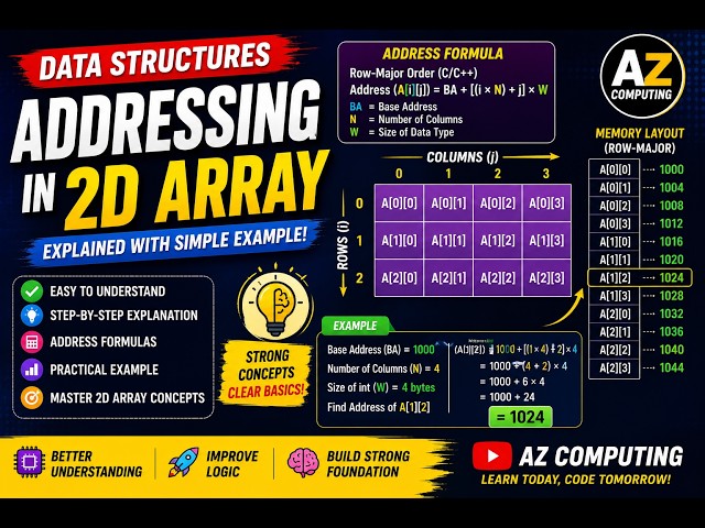 How to Find the Address of an Element in a 2D Array | Data Structures