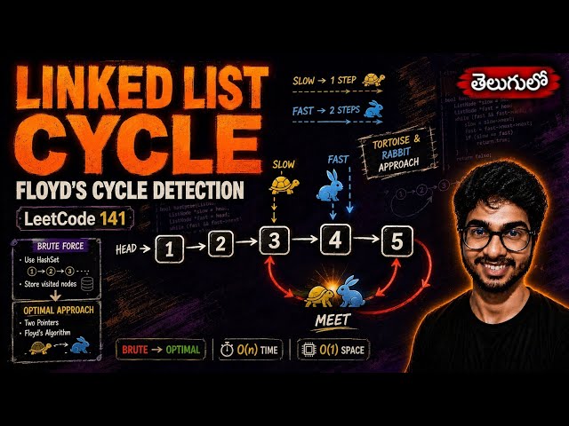 🔥Floyd Cycle Detection Algorithm | Leetcode 141 | Linked List Cycle | DSA Series | #dsa #telugu