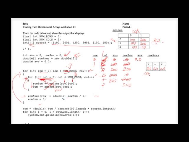 Java Tracing Two Dimensional Arrays Worksheet 1