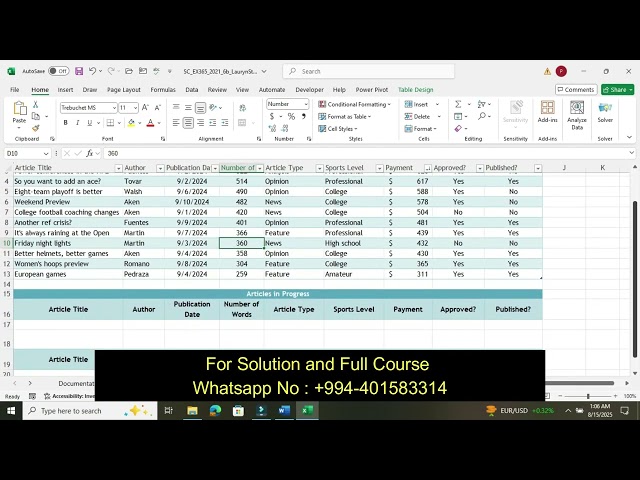 Roscoe’s Sports Blog | Shelly Cashman Excel 365/2021 | Module 6: SAM Project 1b | SC EX365 2021 6b