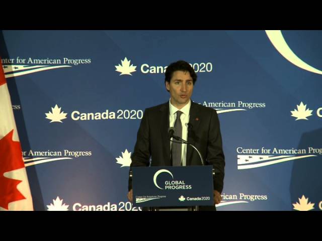 Prime Minister Trudeau delivers remarks during Global Progress Lunch at Mayflower Hotel