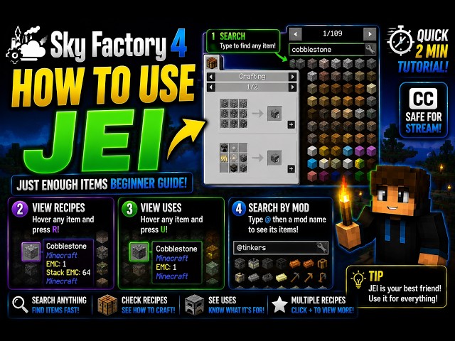 Sky Factory 4 How to Use JEI Basics | Quick 2 Min Tutorial CC (Safe for Stream)