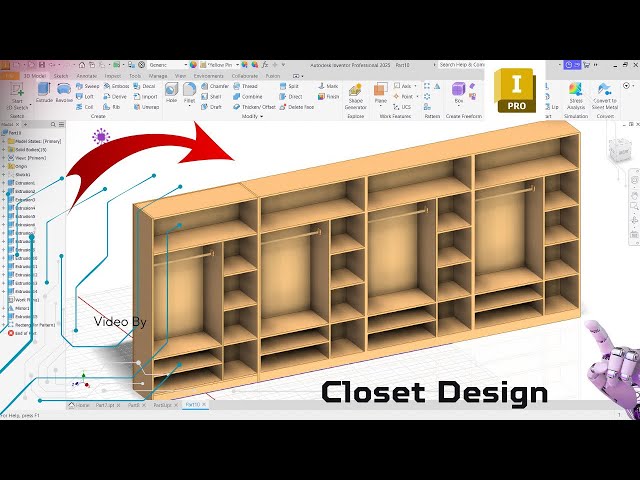 How to Model a Wooden Wardrobe with Shelves in Autodesk Inventor | Furniture Design TutorialWARDROBE