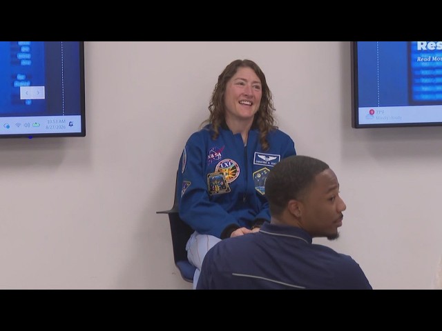Astronaut Christina Koch speaks to a classroom at NC A&T