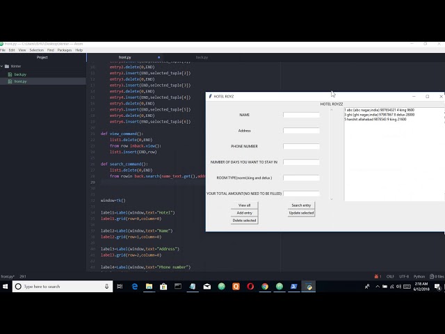 python tkinter video tutorial video 6:Tkinter Gui and sqlit3