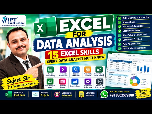 👉 Excel for Data Analysis | 15 Excel Skills Every Data Analyst Must Know