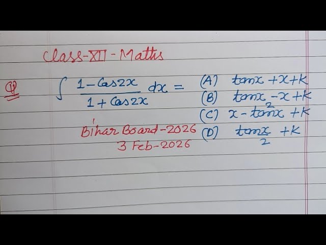 Integration 1-Cos2x/1+Cos2x dx = ..... | class 12 maths solution | class 12 maths integration 