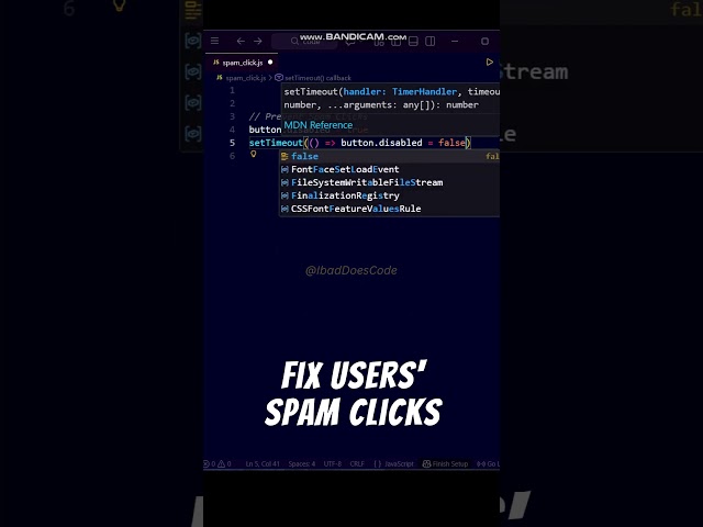 🤗🤗 FIX Users' spam clicks in TWO lines of JS code #shorts #coding #javascript #programming