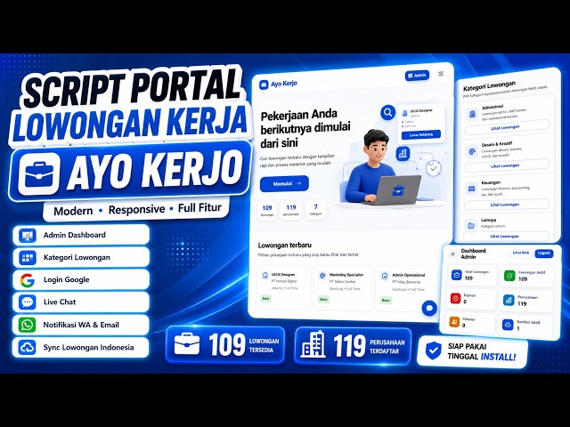 Download Script Job Portal CI4 Siap Pakai | Dashboard Admin, Google Login, Live Chat