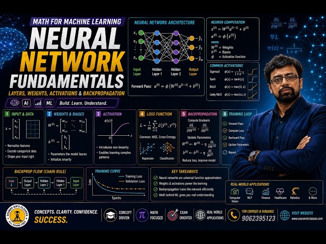 Neural Network Fundamentals | Math for ML, Layers, Weights, Activations & Backpropagation #AI #ML