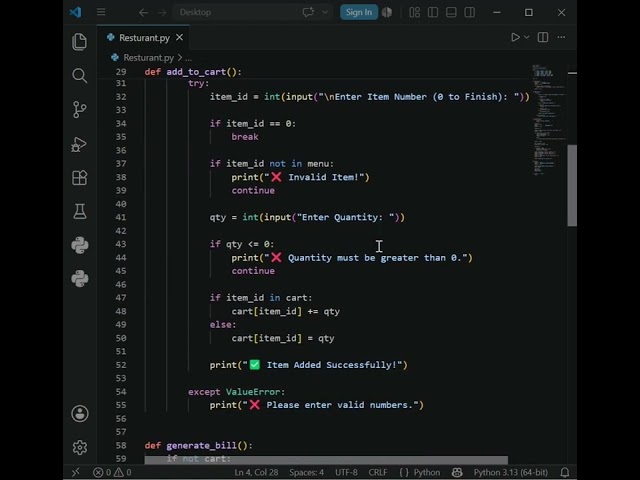 Python Restaurant Billing System for Beginners | Best Python Project for GitHub Portfolio