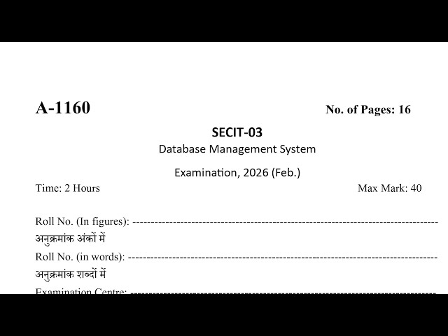 SECIT 03 SOLVED PAPER DATABASE MANAGEMENT SYSTEM PREVIOUS PAPER UTTRAKHAND OPEN UNIVERSITY EXAM 2026