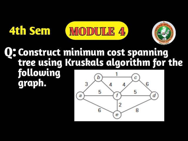 VTU ADA BCS401 | Module 4 | Kruskal's Algorithm | Minimum Cost Spanning Tree (MST) Solved Problem