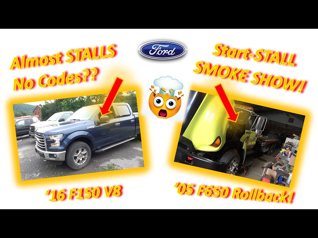 2 CRAZY Ford Trucks?! ('16 F150 V8: Almost STALLS? & '05 F650 ROLLBACK Diesel V8 Start-STALL-SMOKE!)