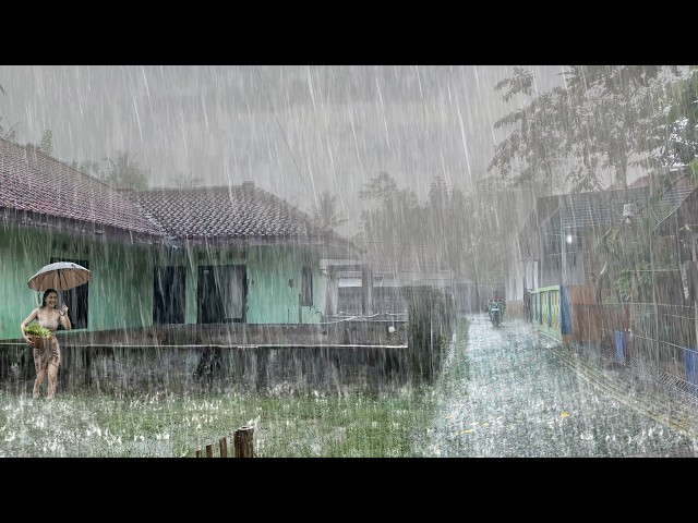 Scary Heavy Rain Walk Life Wet Soil Village Therapeutic Rain Natural Sounds, Cold Rain Refreshing