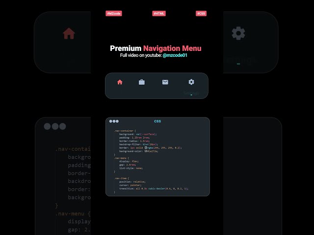 Pro CSS Nav Bar | Animated Effect 🔥 | mzcode01 #webdesign #cssmenubar #cssanimation #coding