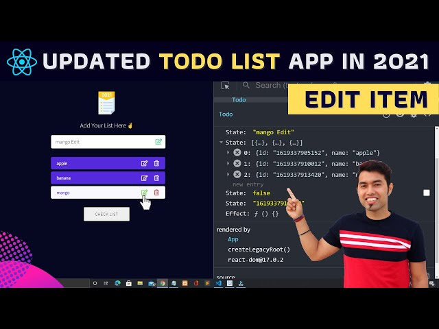 🔴 Updated TODO LIST App with Add, Delete, Edit, LocalStorage using React and Hooks in 2021