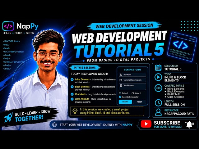 Web Development Tutorial 5 | Inline vs Block Elements | ID & Class Attributes in HTML | NapPy