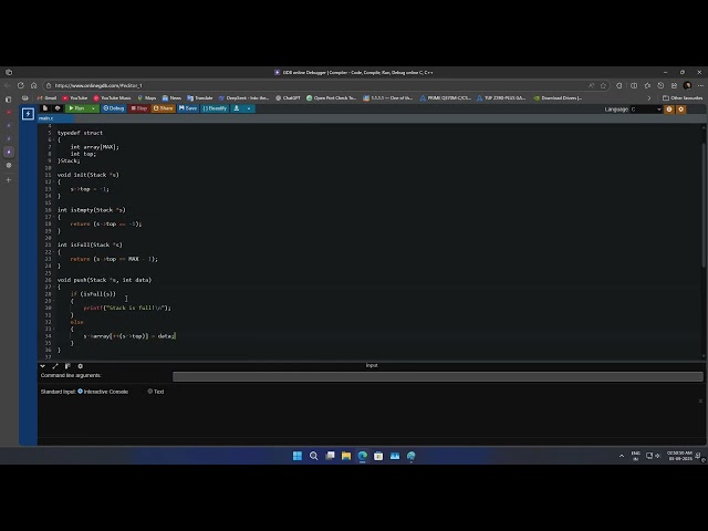 Stacks using array in C